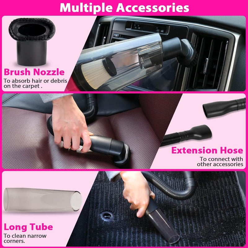 THINKWORK Car Detailing Kit Interior Cleaner, Car Cleaning Kit with 8000PA Cordless Pink Handheld Vacuum Cleaner, Car Interior Detailing Brush Set, Pink Car Accessories, Gift for Women - Image 3